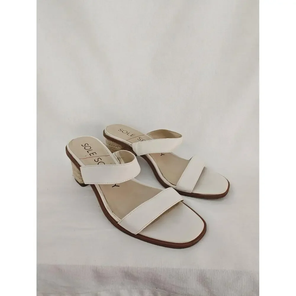 Sole Society LUNESPA Block Heel Sandals Two Strap Vegan Leather Jute Double 8.5‎